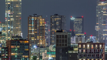 Aerial timelapse of modern buildings in Rotterdam city center, The Netherlands.