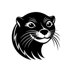 Silhouette an otter head with sharp lines eyes animal logo
