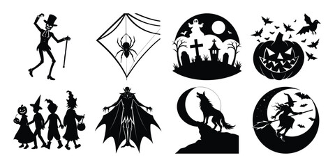 Halloween Silhouette Vector Bundle – Vampire, Witch, Ghost, Pumpkin, Kids Trick-or-Treating & More