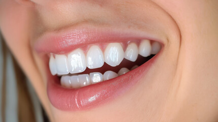 Obraz premium Close-up of a natural smile with perfect white teeth, highlighting dental health and confidence.