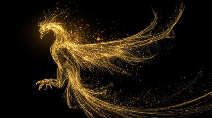 Golden phoenix, abstract, ethereal