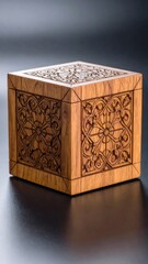 Ornate wooden cube box (1)