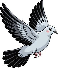 Obraz premium A cartoon of a pigeon in flight with wings spread. It symbolizes peace and freedom transparent png vector