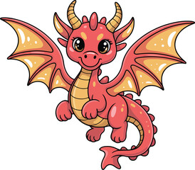 A cute cartoon dragon with wings flying, depicted in a friendly manner. Transparent png vector