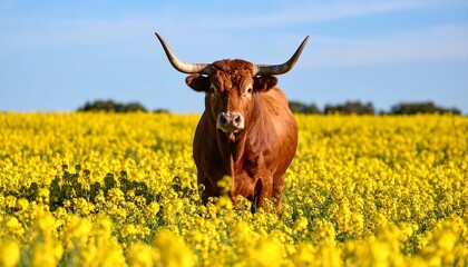 Cattle in a field of flowers