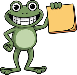 Obraz premium A smiling frog holding a notepad, Transparent png vector