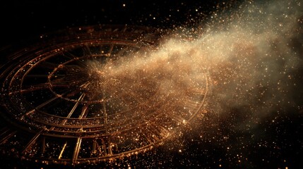 Ornate clock face, golden dust