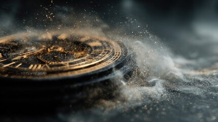 Antique clock shrouded in mist