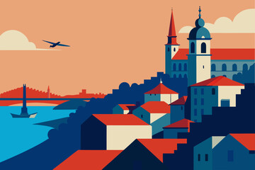 Fototapeta premium vector illustration of old town