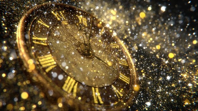 Vintage clock in golden glitter
