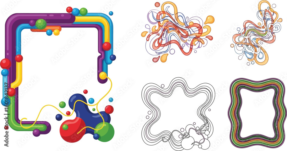 Poster colorful abstract frames vector design elements set for graphics and creative projects templates and