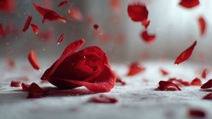 Red rose petals falling