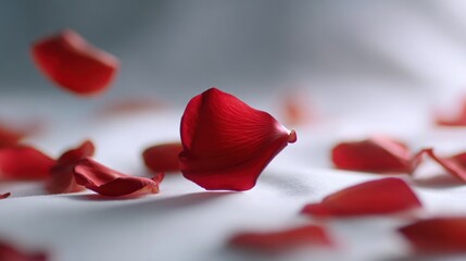 Red rose petals on white cloth