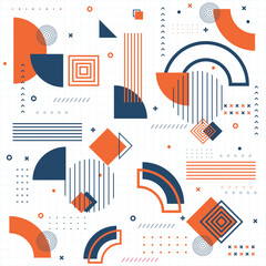 Fototapeta premium Geometric shapes mega set elements in flat graphic design. Bundle objects of circles, squares, triangles, shape with halftone, dots and lines pattern, waves and curve lines.