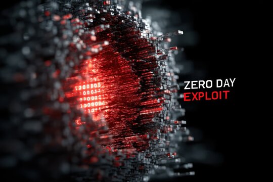 Zero Day Exploit visualized through red and black 3D data blocks&mdash;symbolizing cybersecurity threats and vulnerabilities. 