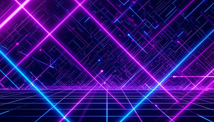 Obraz premium Futuristic Neon Light Grid with Glowing Lines in Cyberpunk Style