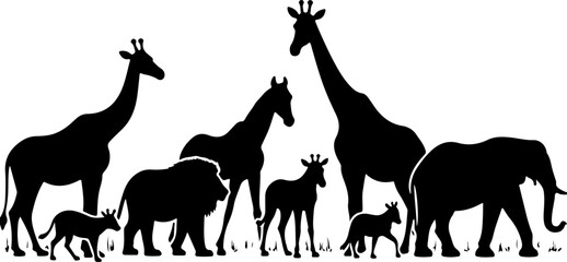 Fototapeta premium set of animals silhouettes, silhouette, animal, vector, horse, farm, cow, goat, animals, illustration, dog, icon, elephant, wild, cat, sheep, deer, set, collection, lion, giraffe, nature, silhouettes,