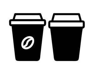 Two coffee cups silhouette with coffee bean silhouette