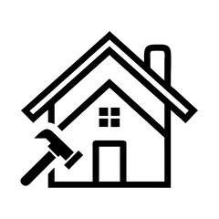 Hammer and house icon for construction and renovation silhouette