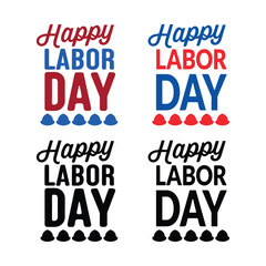 Happy Labor Day Vector Collection with Hard Hats in Red, Blue, and Black