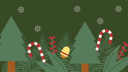 Christmas scene with trees, candy canes, and snowflakes ideal for holiday designs like greeting cards, advertisements, and festive decorations.