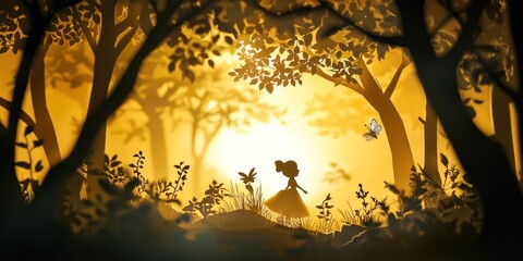 A magical scene where paper-cut storybook characters step into reality animal, light, snorkeling