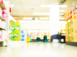 Supermarket shelf blur background interior store market corridor big distribution rack building...