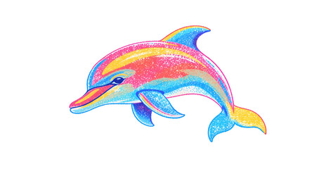 Pixelated Dolphin Illustration with Transparent Background in Vivid Colors Isolated on Black Background