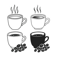coffee cups and beans icons Collection of coffee related items