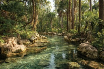 Naklejka premium Forest hot springs