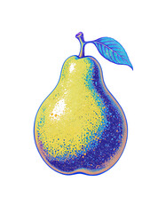 Pixelated Pear with Yellow Body and Blue Highlights on a Transparent Background Digital Art Style Computer Graphic Rendering