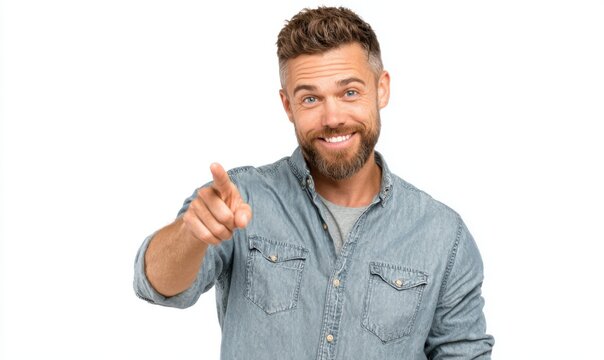 A man pointing directly at the viewer