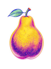 Pixelated Pear Fruit in Yellow and Purple Isolated on Transparent Background Featuring Digital Art Style