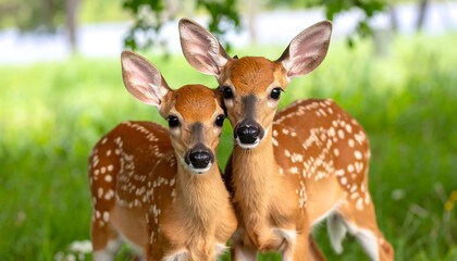 Fototapeta premium Two fawn deer face forward