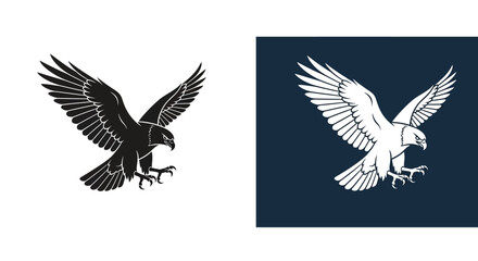 Obraz premium Two stylized illustrations of a majestic eagle in flight, wings spread wide.