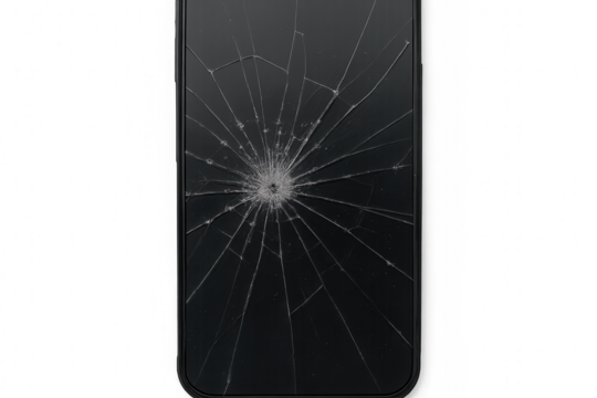 Broken smartphone screen isolated on transparent background