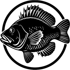 Stylized monochrome perch fish illustration