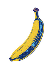 Pixelated Yellow and Blue Banana on Black Background Pixelated Style Vibrant Colors and Abstract Geometric Patterns for Modern Design