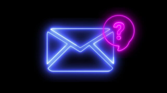 Neon light effect animation of a mail envelope icon with a speech bubble and a question mark