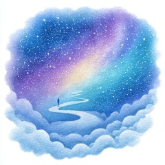 Solitary Figure on Celestial Path Through Starry Night Sky