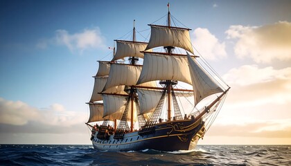 Sailing ship at sunset