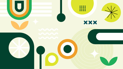 Abstract midcentury modern design with geometric shapes and vibrant colors ideal for graphic design projects and background templates.