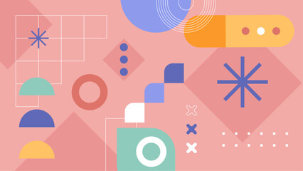 Abstract pink geometric design with pastel shapes. Suitable for backgrounds, invitations, and feminine design projects. Great for modern, trendy visuals.