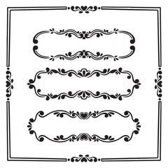 Set of decorative frames. Vector illustration. Black and white colors.