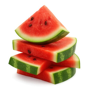 Stack of watermelon slices isolated on transparent background