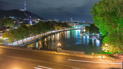 Bridge of Peace night timelapse, a bow-shaped pedestrian bridge in Tbilisi, Georgia © HyperlapsePro