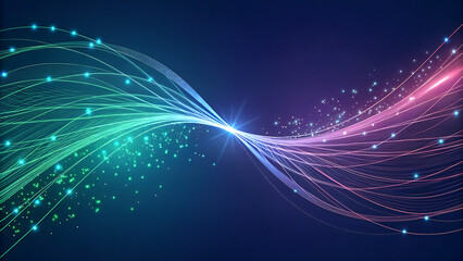 Fototapeta premium Abstract digital art depicting intertwining light trails with glowing particles on a dark background