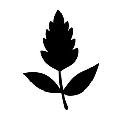 Single black leaf silhouette with stem and leaves