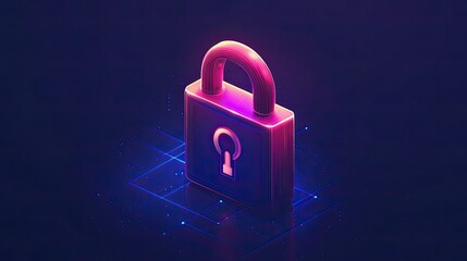 Isometric Padlock Icon on Blue Digital Background, Symbolizing Cyber Education in IT Security 