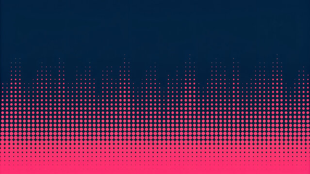 Abstract digital cityscape silhouette with vibrant pink and blue gradient sound wave pattern - Powered by Adobe